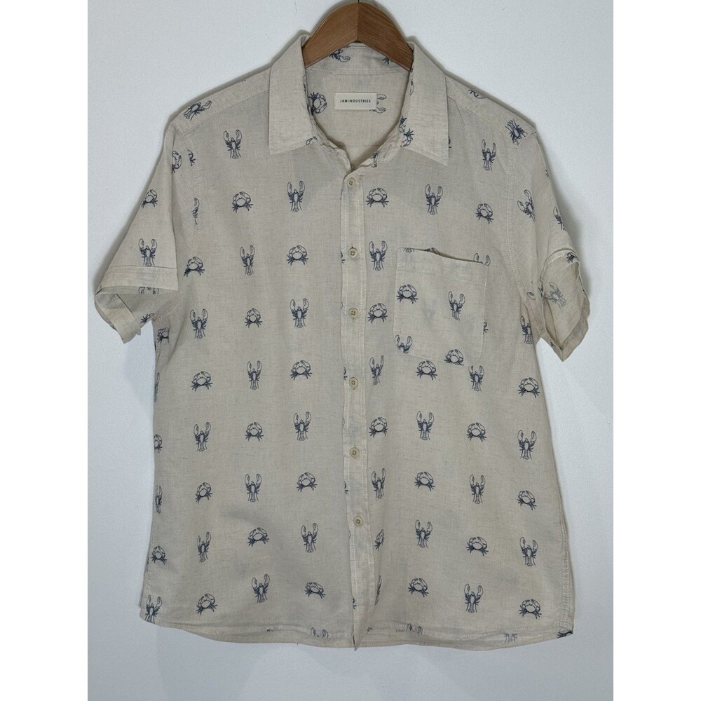 Jam Industries Men Medium Linen Blend Button Up Shirt Lobster Crab Coastal